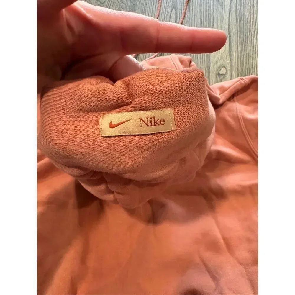 Nike Womens Hoodie Sweatshirt Front Pocket Logo Print Pullover Orange Size XS